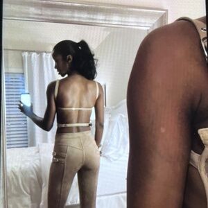 Vegan leather buckle backless top